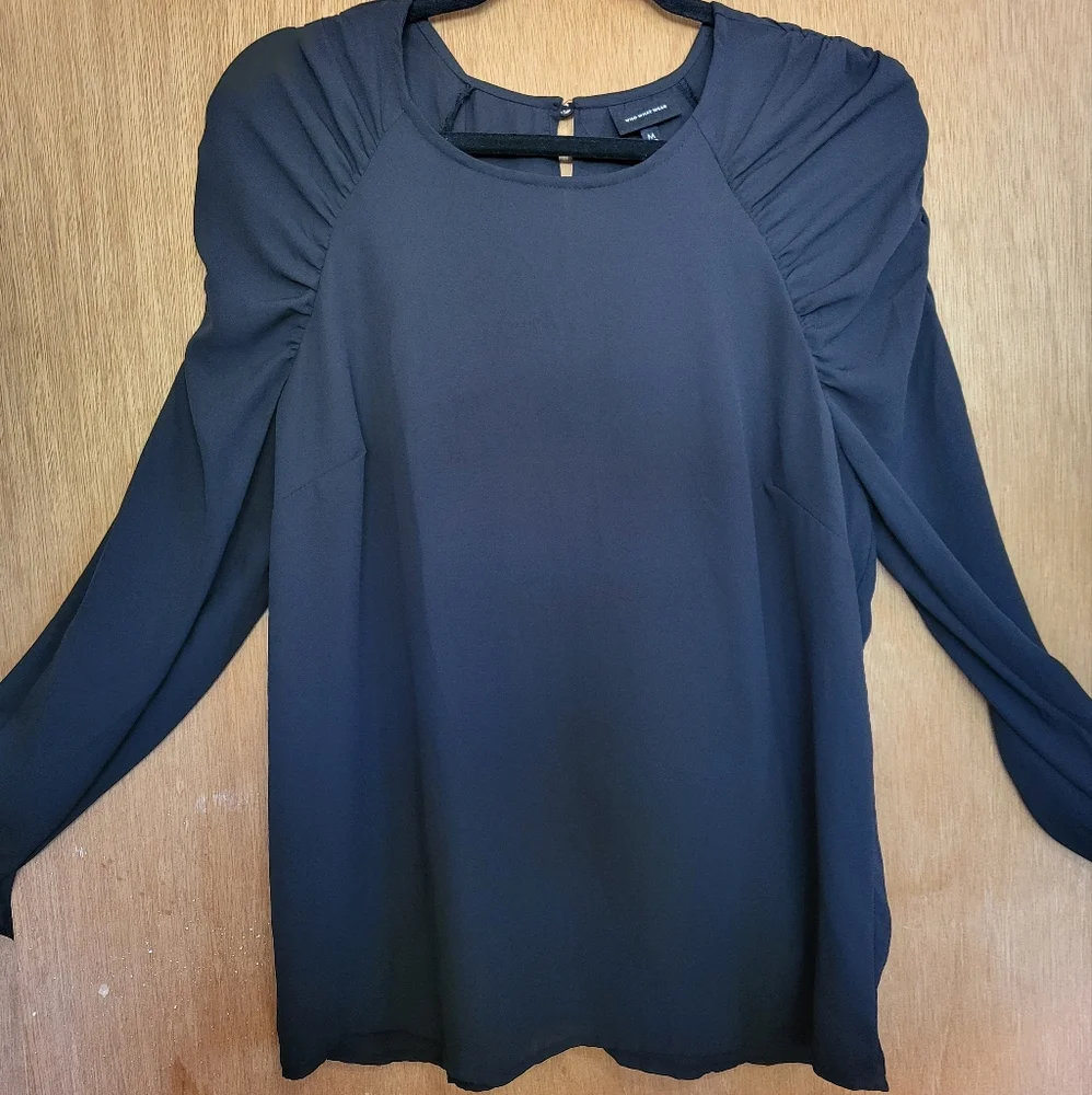 Who What Wear black chiffon style puff pleated long sleeve blouse. Med - Picture 2 of 14